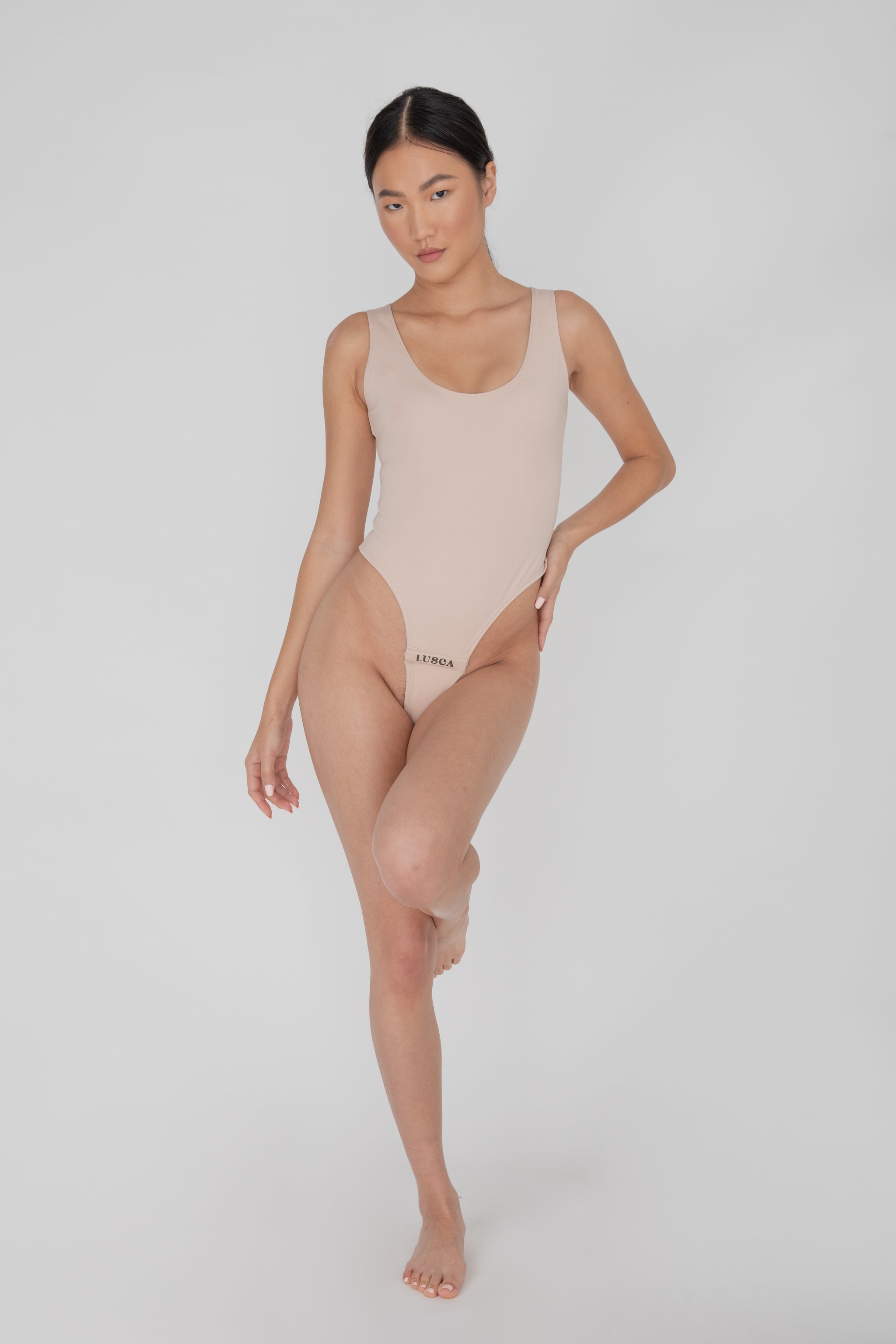 American Apparel Women's Cotton Spandex Deep Cut Thong Bodysuit